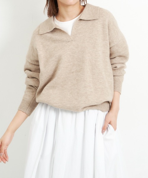 EDIT Gris（エディットグリ）の「襟付きニット（ニット/セーター・レディース・ベージュ/ブルー/ブラック/オレンジ・FREE）」の2枚目の写真