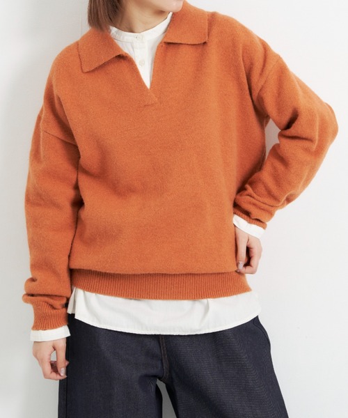 EDIT Gris（エディットグリ）の「襟付きニット（ニット/セーター・レディース・ベージュ/ブルー/ブラック/オレンジ・FREE）」の4枚目の写真