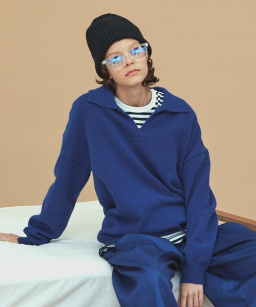 EDIT Gris（エディットグリ）の「襟付きニット（ニット/セーター・レディース・ベージュ/ブルー/ブラック/オレンジ・FREE）」の3枚目の写真