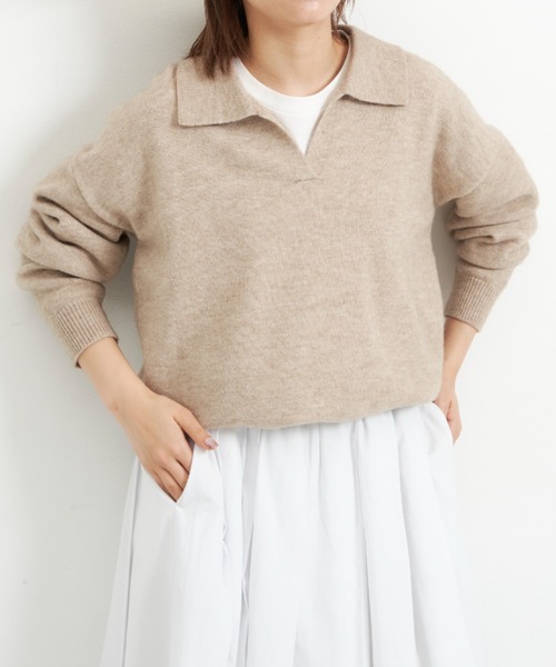 EDIT Gris（エディットグリ）の「襟付きニット（ニット/セーター・レディース・ベージュ/ブルー/ブラック/オレンジ・FREE）」の9枚目の写真