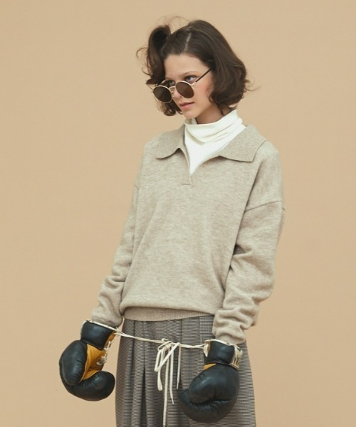 EDIT Gris（エディットグリ）の「襟付きニット（ニット/セーター・レディース・ベージュ/ブルー/ブラック/オレンジ・FREE）」の21枚目の写真