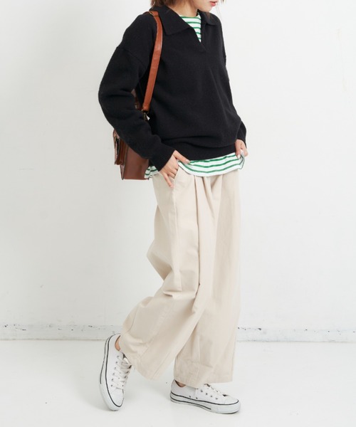 EDIT Gris（エディットグリ）の「襟付きニット（ニット/セーター・レディース・ベージュ/ブルー/ブラック/オレンジ・FREE）」の7枚目の写真