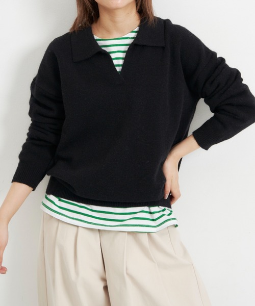 EDIT Gris（エディットグリ）の「襟付きニット（ニット/セーター・レディース・ベージュ/ブルー/ブラック/オレンジ・FREE）」の5枚目の写真