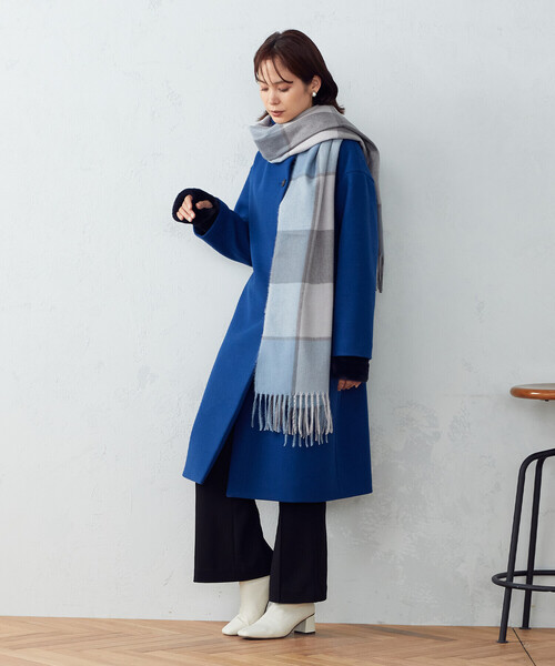 MONO　COMME CA（モノコムサ）の「ブロックチェック柄　ストール（ストール/ショール・レディース・ブラック系/ベージュ/イエロー/サックスブルー・FREE）」の10枚目の写真