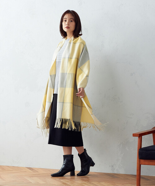 MONO　COMME CA（モノコムサ）の「ブロックチェック柄　ストール（ストール/ショール・レディース・ブラック系/ベージュ/イエロー/サックスブルー・FREE）」の11枚目の写真