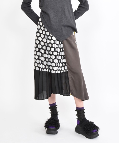 gomme スカート M ウール キュプラ 異素材切替 スカート 