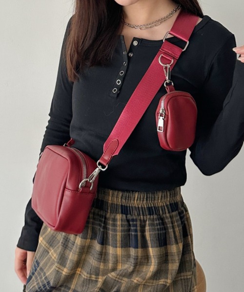 セール】マルチケース付きスクエアショルダーミニボディバッグ