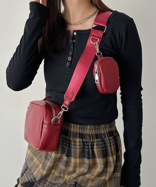 ミニポーチ♡ショルダーバッグ セール】マルチケース付きスクエアショルダーミニボディバッグ
