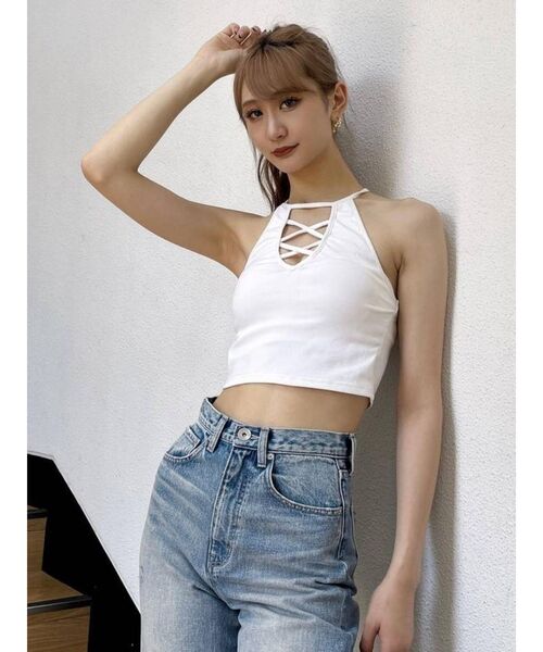 GYDA（ジェイダ）の「FRONTレースアップ アメスリビスチェ（キャミソール・レディース・ブラック/オフホワイト・FREE）」の2枚目の写真