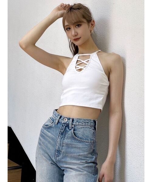 GYDA（ジェイダ）の「FRONTレースアップ アメスリビスチェ（キャミソール・レディース・ブラック/オフホワイト・FREE）」の6枚目の写真
