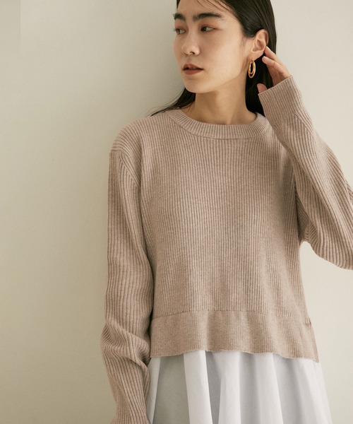 SALON adam et rope'(サロン アダム エ ロペ)の「【WEB限定】ニット×シャツドッキングプルオーバー(ニット/セーター・レディース・グリーン系その他/ブラック/ベージュ・FREE)」の1枚目の写真