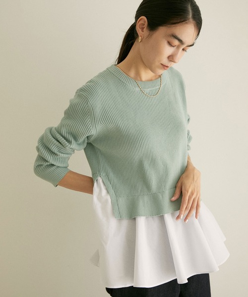 SALON adam et rope'(サロン アダム エ ロペ)の「【WEB限定】ニット×シャツドッキングプルオーバー(ニット/セーター・レディース・グリーン系その他/ブラック/ベージュ・FREE)」の3枚目の写真