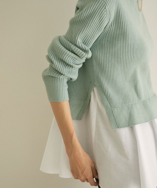 SALON adam et rope'(サロン アダム エ ロペ)の「【WEB限定】ニット×シャツドッキングプルオーバー(ニット/セーター・レディース・グリーン系その他/ブラック/ベージュ・FREE)」の5枚目の写真