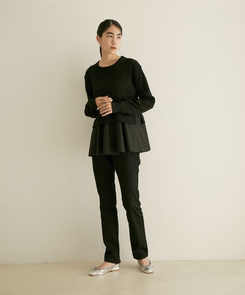 SALON adam et rope'(サロン アダム エ ロペ)の「【WEB限定】ニット×シャツドッキングプルオーバー(ニット/セーター・レディース・グリーン系その他/ブラック/ベージュ・FREE)」の6枚目の写真
