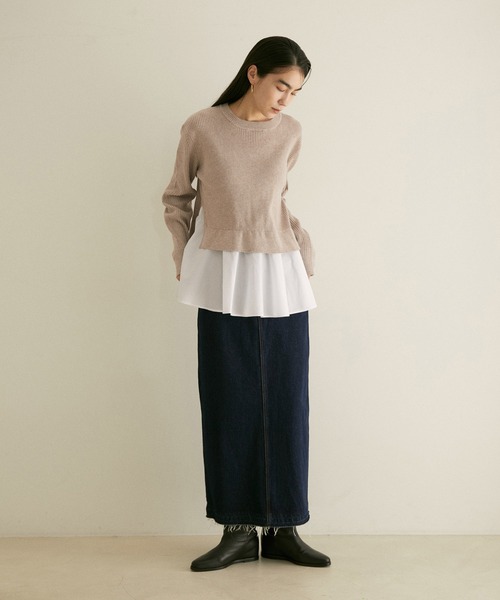 SALON adam et rope'(サロン アダム エ ロペ)の「【WEB限定】ニット×シャツドッキングプルオーバー(ニット/セーター・レディース・グリーン系その他/ブラック/ベージュ・FREE)」の7枚目の写真