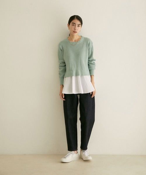 SALON adam et rope'(サロン アダム エ ロペ)の「【WEB限定】ニット×シャツドッキングプルオーバー(ニット/セーター・レディース・グリーン系その他/ブラック/ベージュ・FREE)」の8枚目の写真
