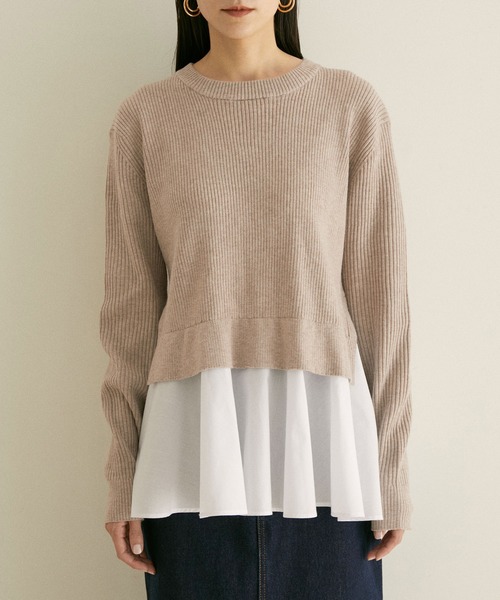 SALON adam et rope'(サロン アダム エ ロペ)の「【WEB限定】ニット×シャツドッキングプルオーバー(ニット/セーター・レディース・グリーン系その他/ブラック/ベージュ・FREE)」の15枚目の写真