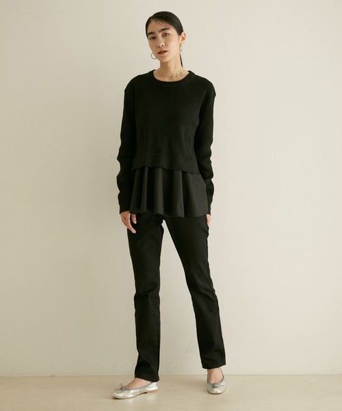SALON adam et rope'(サロン アダム エ ロペ)の「【WEB限定】ニット×シャツドッキングプルオーバー(ニット/セーター・レディース・グリーン系その他/ブラック/ベージュ・FREE)」の9枚目の写真
