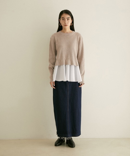 SALON adam et rope'(サロン アダム エ ロペ)の「【WEB限定】ニット×シャツドッキングプルオーバー(ニット/セーター・レディース・グリーン系その他/ブラック/ベージュ・FREE)」の10枚目の写真