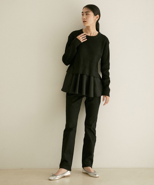 SALON adam et rope'(サロン アダム エ ロペ)の「【WEB限定】ニット×シャツドッキングプルオーバー(ニット/セーター・レディース・グリーン系その他/ブラック/ベージュ・FREE)」の12枚目の写真