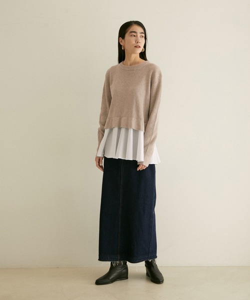 SALON adam et rope'(サロン アダム エ ロペ)の「【WEB限定】ニット×シャツドッキングプルオーバー(ニット/セーター・レディース・グリーン系その他/ブラック/ベージュ・FREE)」の13枚目の写真
