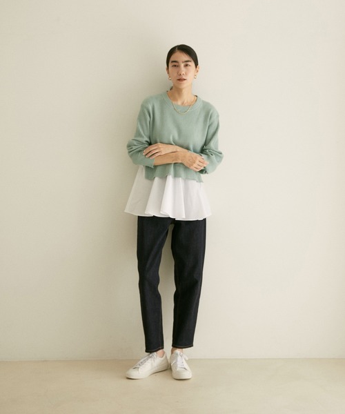 SALON adam et rope'(サロン アダム エ ロペ)の「【WEB限定】ニット×シャツドッキングプルオーバー(ニット/セーター・レディース・グリーン系その他/ブラック/ベージュ・FREE)」の14枚目の写真