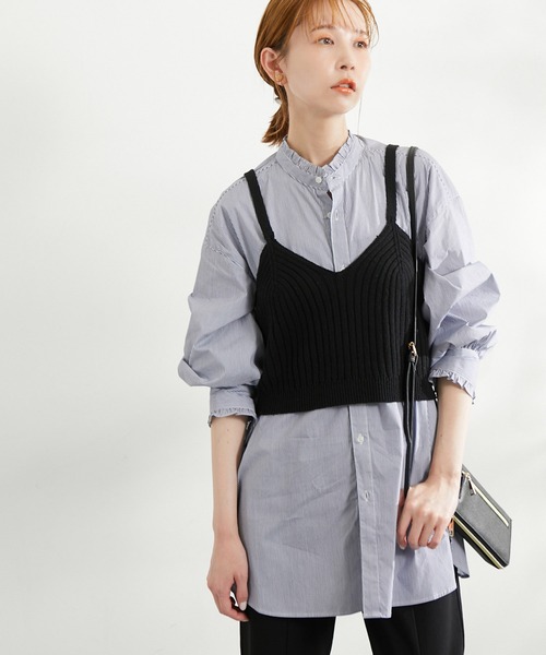 ROPE' PICNIC(ロペピクニック)の「フリルバンドカラーシャツ(シャツ/ブラウス・レディース・サックスブルー/ピンク系その他/ホワイト/グリーン/ネイビー・38)」の3枚目の写真