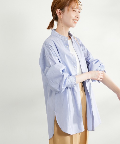 ROPE' PICNIC(ロペピクニック)の「フリルバンドカラーシャツ(シャツ/ブラウス・レディース・サックスブルー/ピンク系その他/ホワイト/グリーン/ネイビー・38)」の4枚目の写真