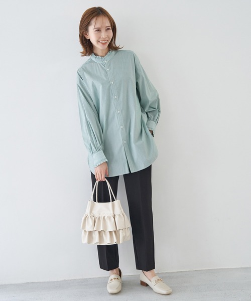 ROPE' PICNIC(ロペピクニック)の「フリルバンドカラーシャツ(シャツ/ブラウス・レディース・サックスブルー/ピンク系その他/ホワイト/グリーン/ネイビー・38)」の21枚目の写真