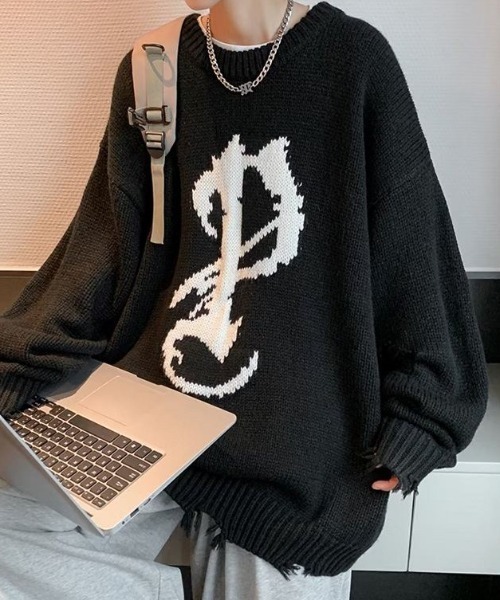 MGV（エムジーヴィー）の「ダメージイニシャルニット（ニット/セーター・メンズ・ブラック/グレー・MEDIUM/LARGE/X-LARGE）」の7枚目の写真