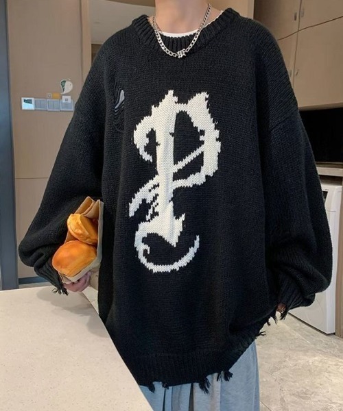 MGV（エムジーヴィー）の「ダメージイニシャルニット（ニット/セーター・メンズ・ブラック/グレー・MEDIUM/LARGE/X-LARGE）」の10枚目の写真