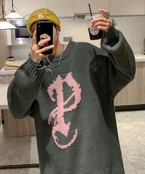 MGV（エムジーヴィー）の「ダメージイニシャルニット（ニット/セーター・メンズ・ブラック/グレー・MEDIUM/LARGE/X-LARGE）」の6枚目の写真