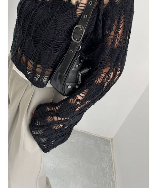 EMODA（エモダ）の「クロシェダイヤモンドショートニット（ニット/セーター・レディース・ホワイト/グリーン/ブルー/ブラック・FREE）」の5枚目の写真