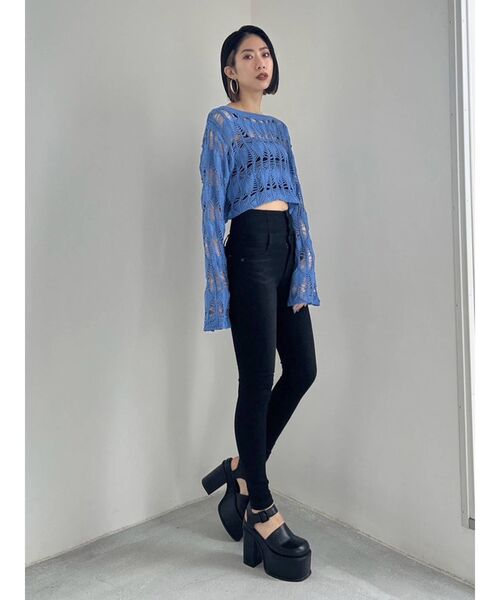 EMODA（エモダ）の「クロシェダイヤモンドショートニット（ニット/セーター・レディース・ホワイト/グリーン/ブルー/ブラック・FREE）」の14枚目の写真