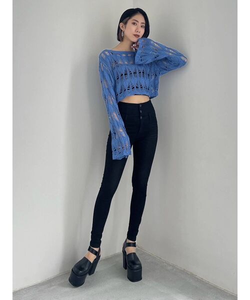 EMODA（エモダ）の「クロシェダイヤモンドショートニット（ニット/セーター・レディース・ホワイト/グリーン/ブルー/ブラック・FREE）」の9枚目の写真