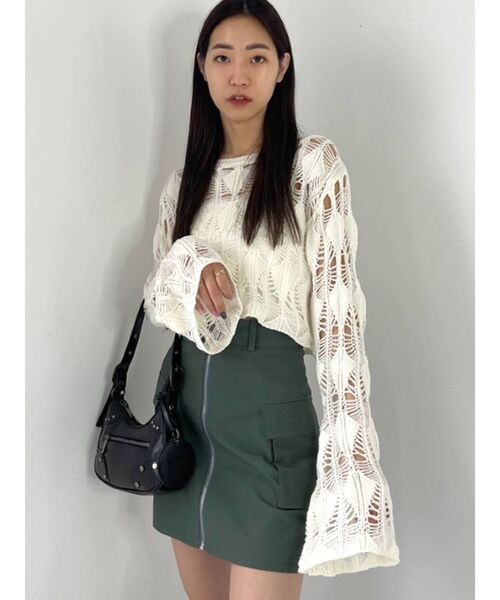 EMODA（エモダ）の「クロシェダイヤモンドショートニット（ニット/セーター・レディース・ホワイト/グリーン/ブルー/ブラック・FREE）」の18枚目の写真