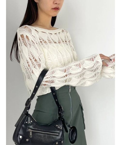 EMODA（エモダ）の「クロシェダイヤモンドショートニット（ニット/セーター・レディース・ホワイト/グリーン/ブルー/ブラック・FREE）」の19枚目の写真