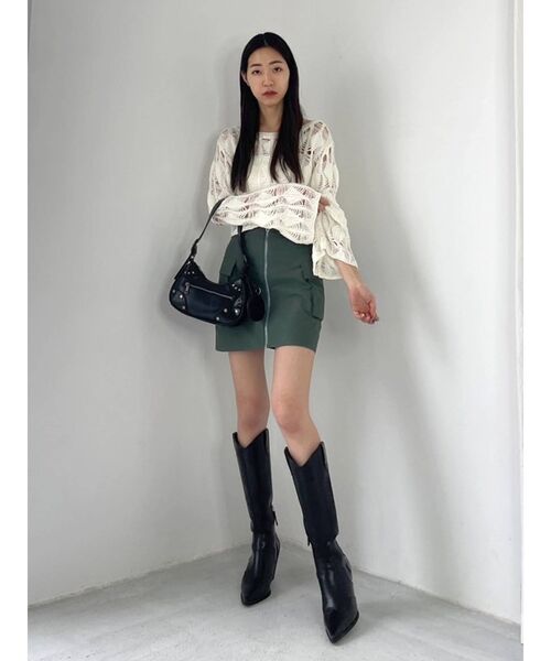 EMODA（エモダ）の「クロシェダイヤモンドショートニット（ニット/セーター・レディース・ホワイト/グリーン/ブルー/ブラック・FREE）」の20枚目の写真