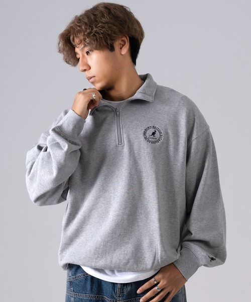 KANGOL(カンゴール)の「EC別注 WEB限定 KANGOL/カンゴール ブランド サークルロゴ 裏毛 コットン ハイネック ハーフジップ スウェット トレーナー(スウェット・メンズ・ブラック/カーキ/ブラック系/アッシュグレー/ブルー・L/M/XL)」の10枚目の写真