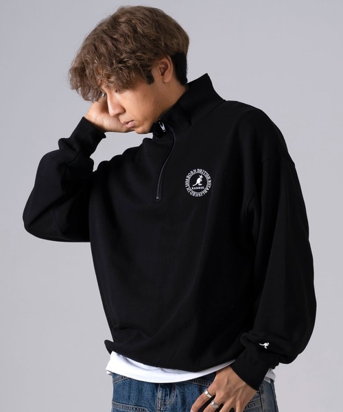 KANGOL(カンゴール)の「EC別注 WEB限定 KANGOL/カンゴール ブランド サークルロゴ 裏毛 コットン ハイネック ハーフジップ スウェット トレーナー(スウェット・メンズ・ブラック/カーキ/ブラック系/アッシュグレー/ブルー・L/M/XL)」の6枚目の写真