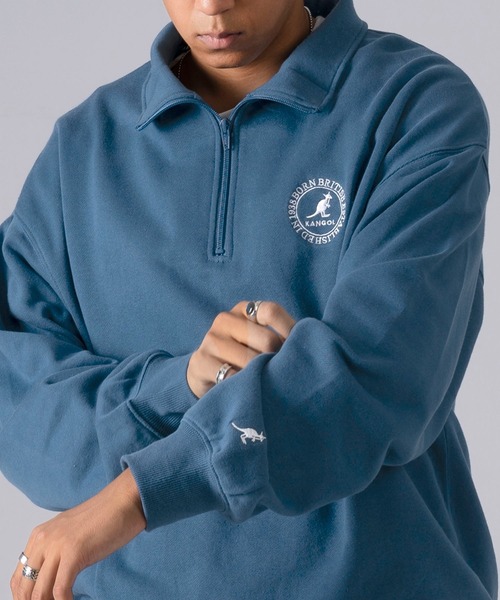 KANGOL(カンゴール)の「EC別注 WEB限定 KANGOL/カンゴール ブランド サークルロゴ 裏毛 コットン ハイネック ハーフジップ スウェット トレーナー(スウェット・メンズ・ブラック/カーキ/ブラック系/アッシュグレー/ブルー・L/M/XL)」の19枚目の写真