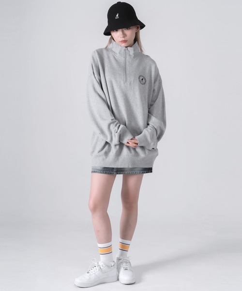KANGOL(カンゴール)の「EC別注 WEB限定 KANGOL/カンゴール ブランド サークルロゴ 裏毛 コットン ハイネック ハーフジップ スウェット トレーナー(スウェット・メンズ・ブラック/カーキ/ブラック系/アッシュグレー/ブルー・L/M/XL)」の20枚目の写真