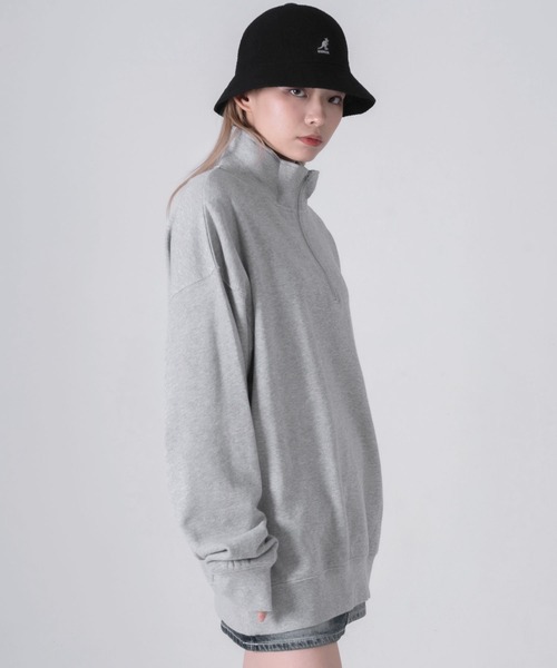KANGOL(カンゴール)の「EC別注 WEB限定 KANGOL/カンゴール ブランド サークルロゴ 裏毛 コットン ハイネック ハーフジップ スウェット トレーナー(スウェット・メンズ・ブラック/カーキ/ブラック系/アッシュグレー/ブルー・L/M/XL)」の22枚目の写真