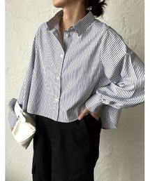 [辻元舞さん着用][2023S/S COLLECTION]無地orストライプ柄ショート丈シャツ