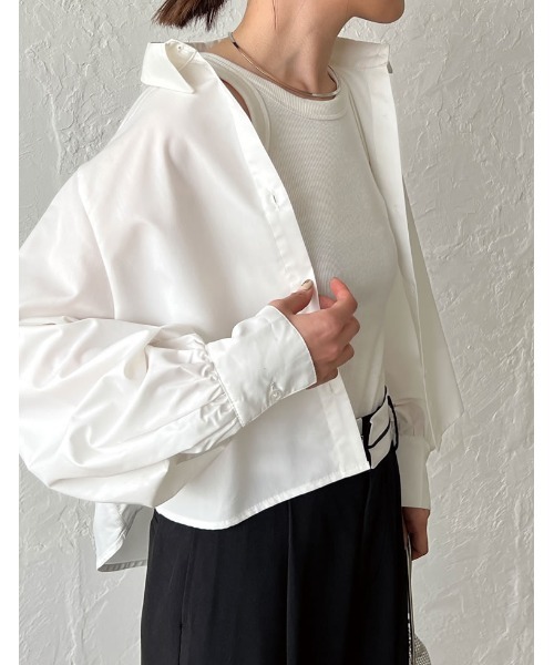 Re:EDIT（リエディ）の「[辻元舞さん着用][2023S/S COLLECTION]無地orストライプ柄ショート丈シャツ（シャツ/ブラウス・レディース・ブラック/ブルー/ホワイト×ブルー/ホワイト・LARGE/MEDIUM）」の2枚目の写真