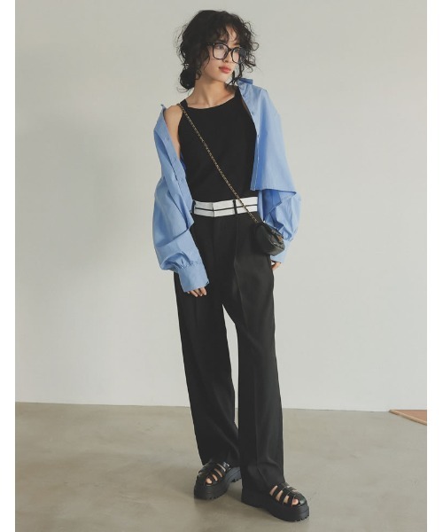 Re:EDIT（リエディ）の「[辻元舞さん着用][2023S/S COLLECTION]無地orストライプ柄ショート丈シャツ（シャツ/ブラウス・レディース・ブラック/ブルー/ホワイト×ブルー/ホワイト・LARGE/MEDIUM）」の15枚目の写真