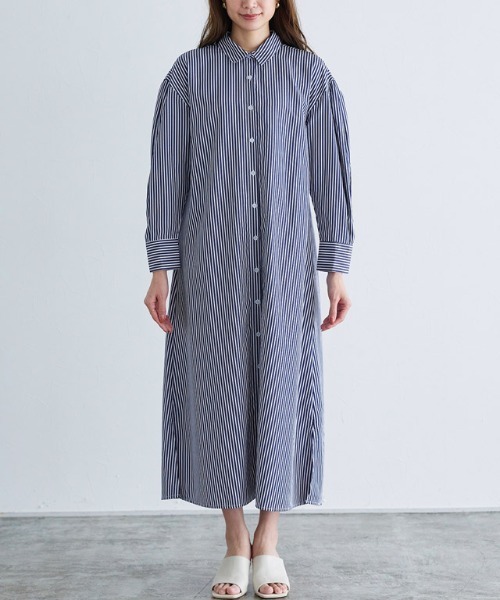 Pierrot（ピエロ）の「ストライプボリュームスリーブシャツワンピース（シャツワンピース・レディース・ネイビー/ライトブルー/オフホワイト・M/L）」の21枚目の写真