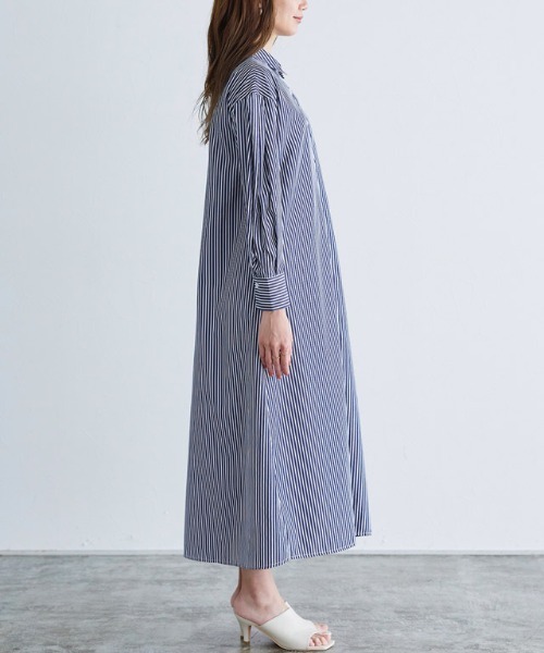 Pierrot（ピエロ）の「ストライプボリュームスリーブシャツワンピース（シャツワンピース・レディース・ネイビー/ライトブルー/オフホワイト・M/L）」の22枚目の写真