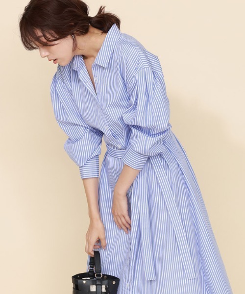 Pierrot（ピエロ）の「ストライプボリュームスリーブシャツワンピース（シャツワンピース・レディース・ネイビー/ライトブルー/オフホワイト・M/L）」の13枚目の写真