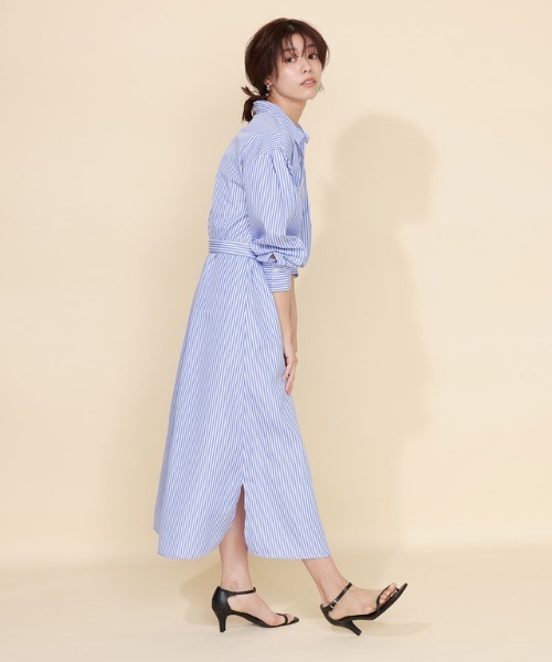 Pierrot（ピエロ）の「ストライプボリュームスリーブシャツワンピース（シャツワンピース・レディース・ネイビー/ライトブルー/オフホワイト・M/L）」の10枚目の写真